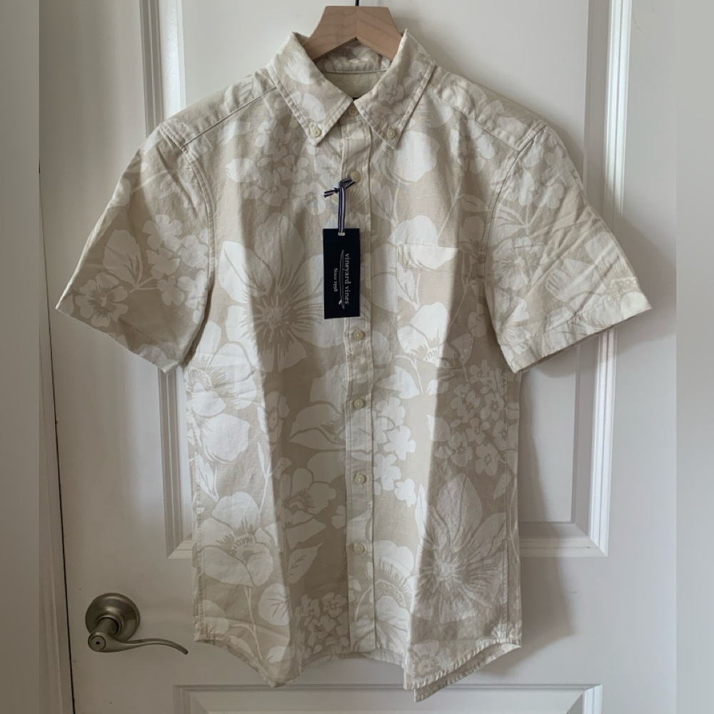 Vineyard Vines Men's Floral Cotton Linen Short-Sleeve Button-Down Shirt